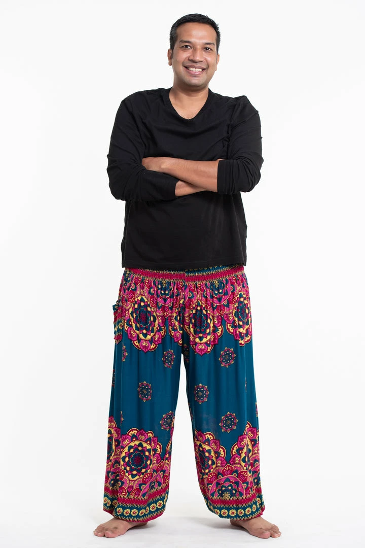 HaremPants.com Plus Size Lotus Mandalas Men's Harem Pants In Turquoise 3 HaremPants.com Plus Size Lotus Mandalas Men's Harem Pants In Turquoise