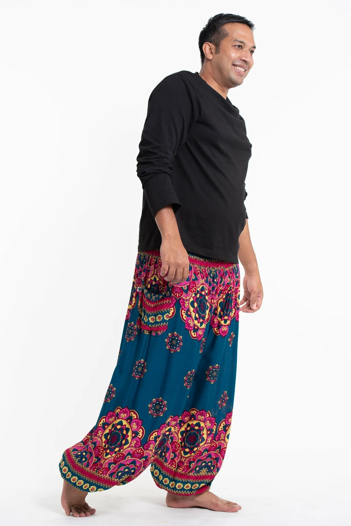 HaremPants.com Plus Size Lotus Mandalas Men's Harem Pants In Turquoise 5 HaremPants.com Plus Size Lotus Mandalas Men's Harem Pants In Turquoise