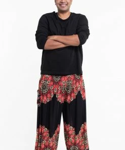 HaremPants.com Plus Size Peony Mandalas Men's Harem Pants In Black