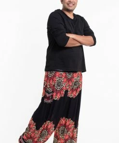 HaremPants.com Plus Size Peony Mandalas Men's Harem Pants In Black