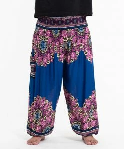 HaremPants.com Plus Size Peony Mandalas Men's Harem Pants In Blue