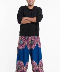 HaremPants.com Plus Size Peony Mandalas Men's Harem Pants In Blue