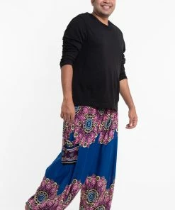 HaremPants.com Plus Size Peony Mandalas Men's Harem Pants In Blue