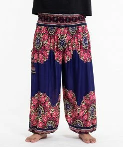 HaremPants.com Plus Size Peony Mandalas Men's Harem Pants In Indigo