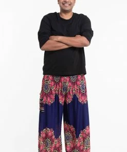 HaremPants.com Plus Size Peony Mandalas Men's Harem Pants In Indigo