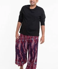 HaremPants.com Plus Size Paisley Feathers Men's Harem Pants In Purple