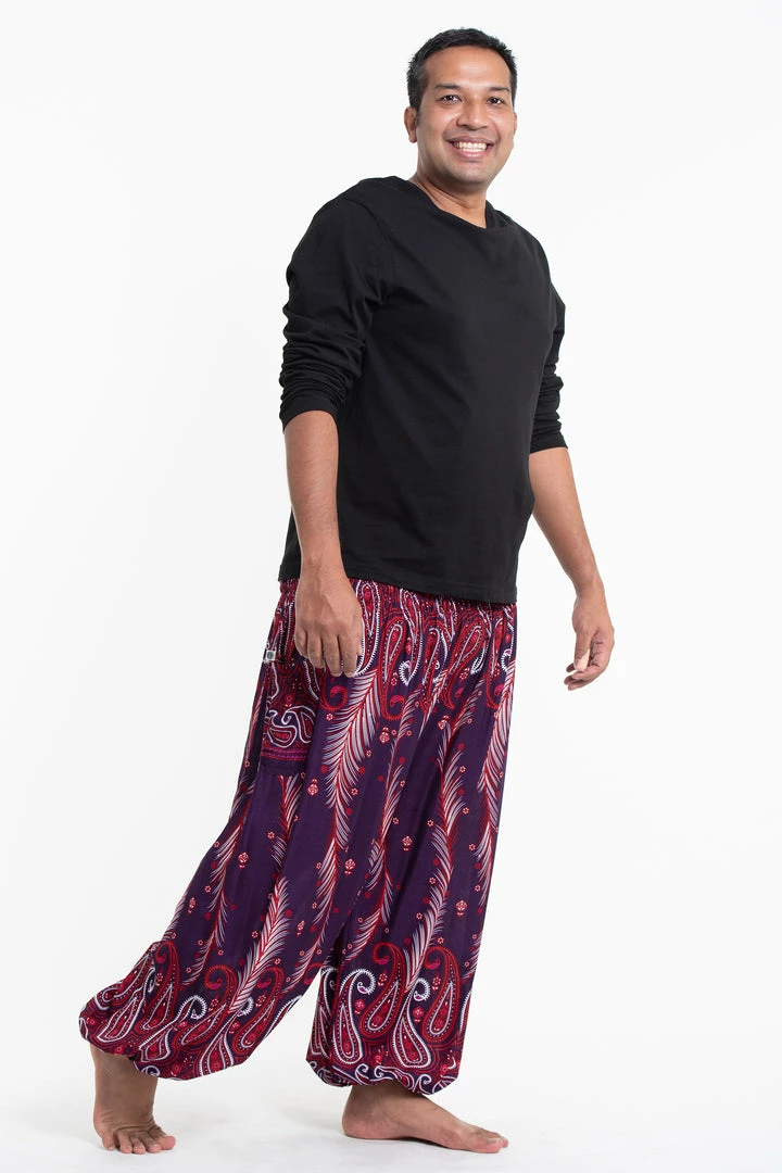 HaremPants.com Plus Size Paisley Feathers Men's Harem Pants In Purple 5 HaremPants.com Plus Size Paisley Feathers Men's Harem Pants In Purple