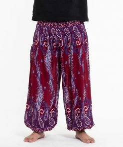 HaremPants.com Plus Size Paisley Feathers Men's Harem Pants In Red