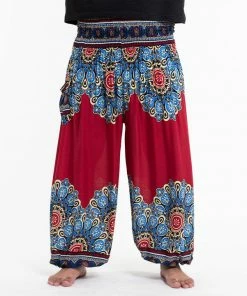 HaremPants.com Plus Size Peony Mandalas Men's Harem Pants In Red