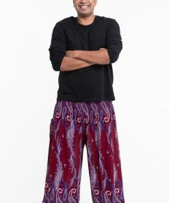 HaremPants.com Plus Size Paisley Feathers Men's Harem Pants In Red