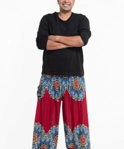 HaremPants.com Plus Size Peony Mandalas Men's Harem Pants In Red