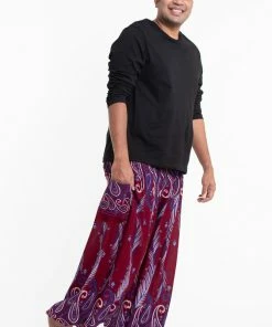 HaremPants.com Plus Size Paisley Feathers Men's Harem Pants In Red