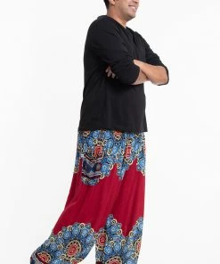 HaremPants.com Plus Size Peony Mandalas Men's Harem Pants In Red