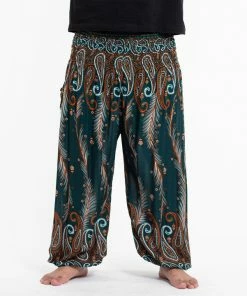 HaremPants.com Plus Size Paisley Feathers Men's Harem Pants In Green
