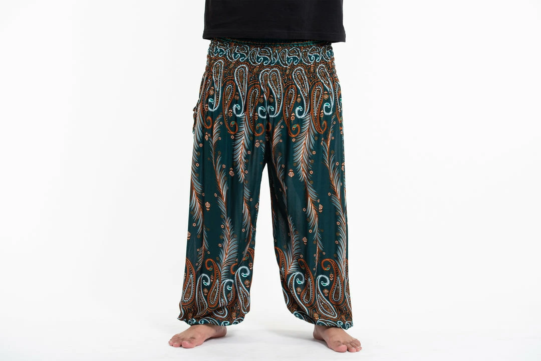 HaremPants.com Plus Size Paisley Feathers Men's Harem Pants In Green 4 HaremPants.com Plus Size Paisley Feathers Men's Harem Pants In Green