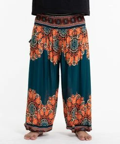HaremPants.com Plus Size Peony Mandalas Men's Harem Pants In Teal