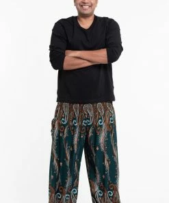 HaremPants.com Plus Size Paisley Feathers Men's Harem Pants In Green