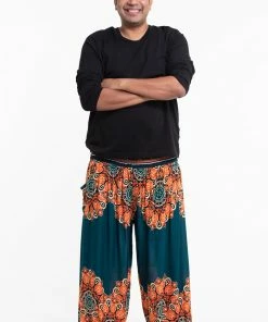 HaremPants.com Plus Size Peony Mandalas Men's Harem Pants In Teal