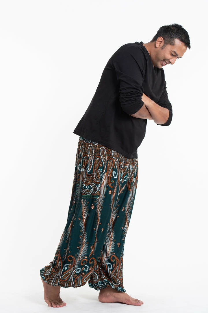 HaremPants.com Plus Size Paisley Feathers Men's Harem Pants In Green 5 HaremPants.com Plus Size Paisley Feathers Men's Harem Pants In Green