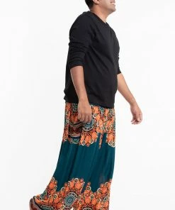 HaremPants.com Plus Size Peony Mandalas Men's Harem Pants In Teal