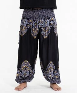 HaremPants.com Plus Size Floral Vines Men's Harem Pants In Black