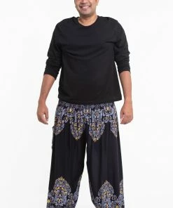 HaremPants.com Plus Size Floral Vines Men's Harem Pants In Black