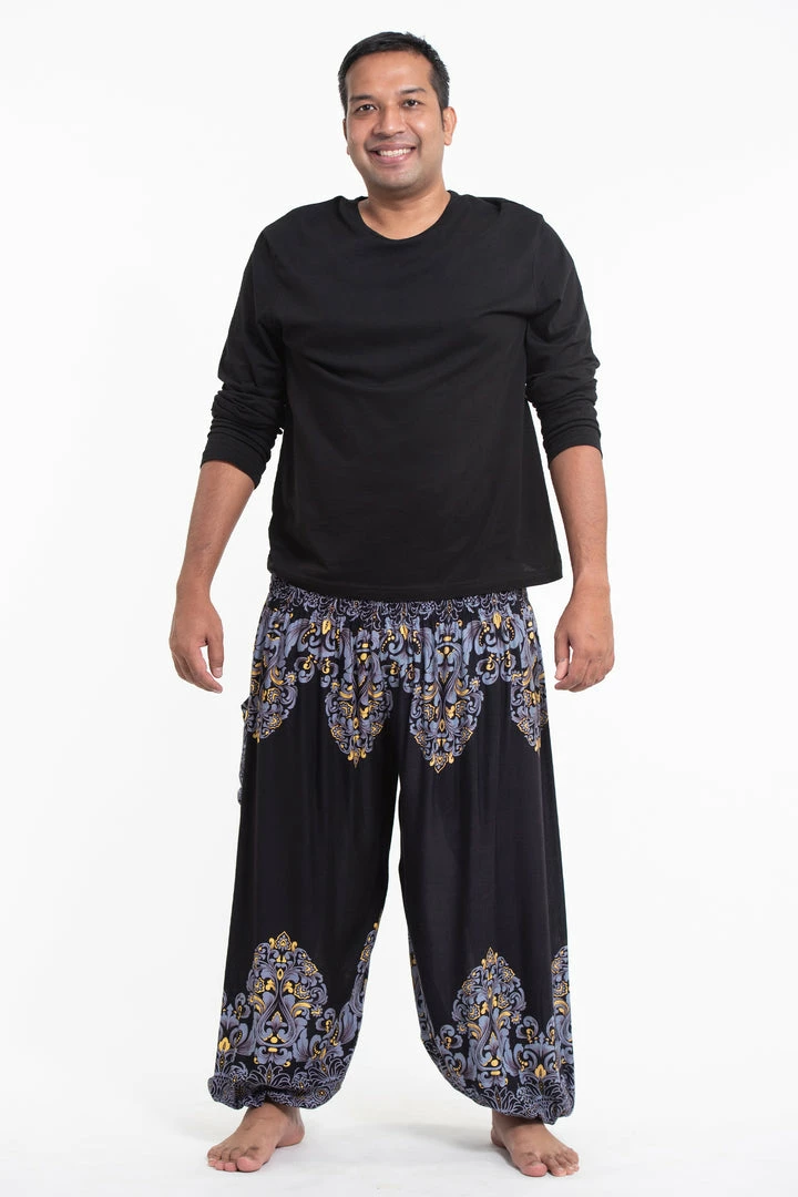 HaremPants.com Plus Size Floral Vines Men's Harem Pants In Black 3 HaremPants.com Plus Size Floral Vines Men's Harem Pants In Black