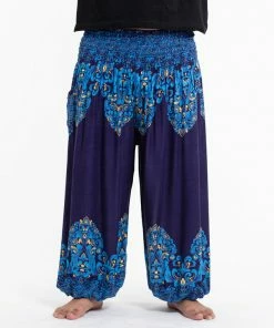 HaremPants.com Plus Size Floral Vines Men's Harem Pants In Blue