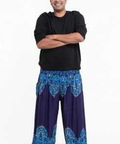 HaremPants.com Plus Size Floral Vines Men's Harem Pants In Blue