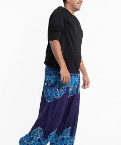 HaremPants.com Plus Size Floral Vines Men's Harem Pants In Blue