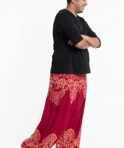 HaremPants.com Plus Size Floral Vines Men's Harem Pants In Red