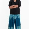 HaremPants.com Plus Size Floral Vines Men's Harem Pants In Turquoise
