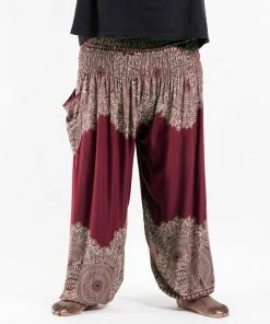 HaremPants.com Plus Size Floral Mandalas Men's Harem Pants In Maroon