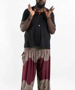 HaremPants.com Plus Size Floral Mandalas Men's Harem Pants In Maroon