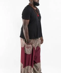 HaremPants.com Plus Size Floral Mandalas Men's Harem Pants In Maroon
