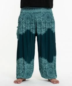 HaremPants.com Plus Size Floral Mandalas Men's Harem Pants In Teal