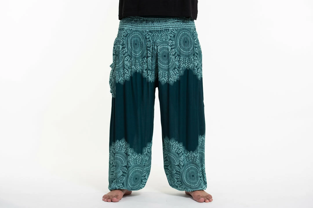 HaremPants.com Plus Size Floral Mandalas Men's Harem Pants In Teal 4 HaremPants.com Plus Size Floral Mandalas Men's Harem Pants In Teal