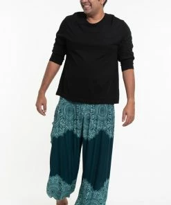 HaremPants.com Plus Size Floral Mandalas Men's Harem Pants In Teal