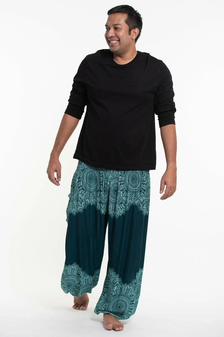 HaremPants.com Plus Size Floral Mandalas Men's Harem Pants In Teal 3 HaremPants.com Plus Size Floral Mandalas Men's Harem Pants In Teal