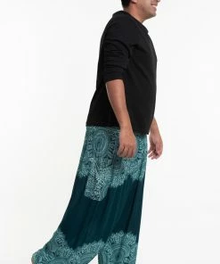 HaremPants.com Plus Size Floral Mandalas Men's Harem Pants In Teal 7 HaremPants.com Plus Size Floral Mandalas Men's Harem Pants In Teal