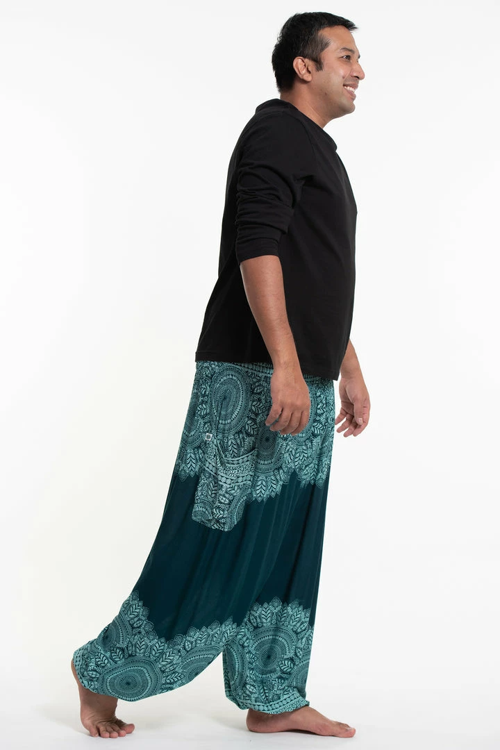 HaremPants.com Plus Size Floral Mandalas Men's Harem Pants In Teal 5 HaremPants.com Plus Size Floral Mandalas Men's Harem Pants In Teal