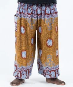 HaremPants.com Plus Size Mandala Elephant Men's Elephant Pants In Bronze