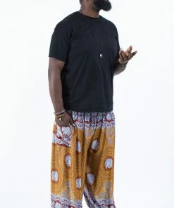 HaremPants.com Plus Size Mandala Elephant Men's Elephant Pants In Bronze