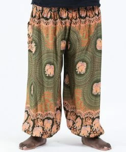 HaremPants.com Plus Size Mandala Elephant Men's Elephant Pants In Olive