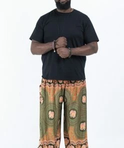 HaremPants.com Plus Size Mandala Elephant Men's Elephant Pants In Olive