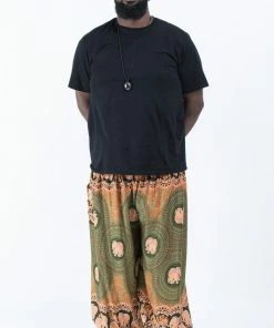 HaremPants.com Plus Size Mandala Elephant Men's Elephant Pants In Olive