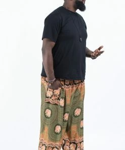 HaremPants.com Plus Size Mandala Elephant Men's Elephant Pants In Olive