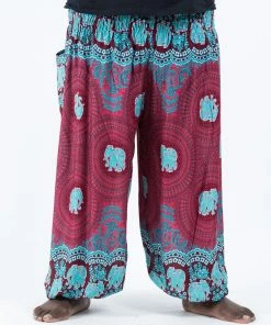 HaremPants.com Plus Size Mandala Elephant Men's Elephant Pants In Red