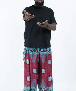 HaremPants.com Plus Size Mandala Elephant Men's Elephant Pants In Red
