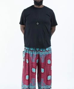 HaremPants.com Plus Size Mandala Elephant Men's Elephant Pants In Red